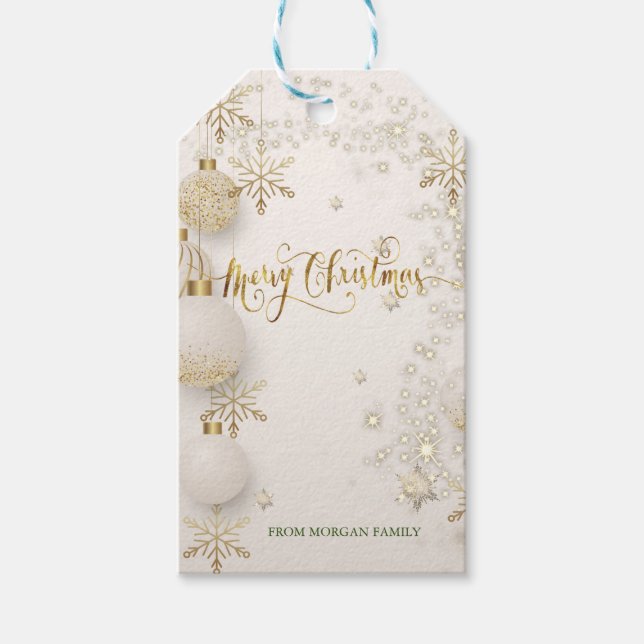 Eleganta Guld Snöflingor, Bollar Jul  Presentetikett (Framsidan)