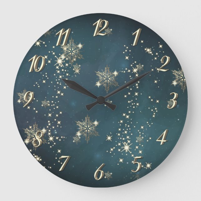 Eleganta guld snöflingor gröna  stor klocka (Framsida)