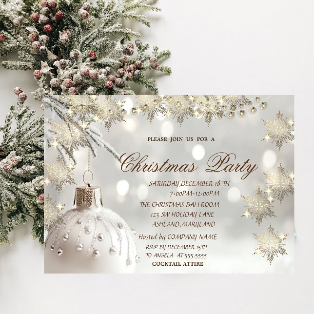Eleganta guld snöflingor,Vit boll julfest Inbjudningar (Skapare uppladdad)