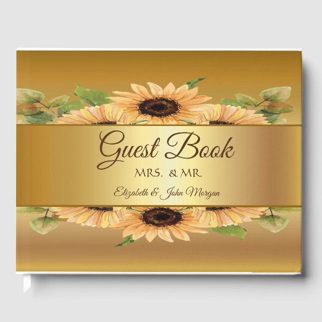 Eleganta Guld Solros Bröllop Gästböcker (Framsida)