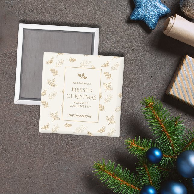 Eleganta Guld Vinterblad Jul Magnet (Skapare uppladdad)