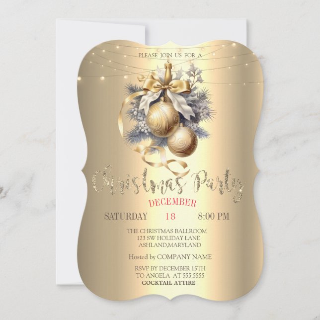 Eleganta guldbollar,Julgransbelysning i guld  Inbjudningar (Framsida)