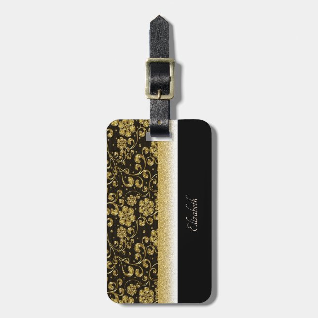 Eleganta guldbuketter, glitter - Personlig Bagagebricka (Vertikal Framsida)