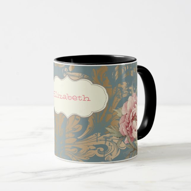Eleganta gulddamaskrosor mugg (Framsida höger)