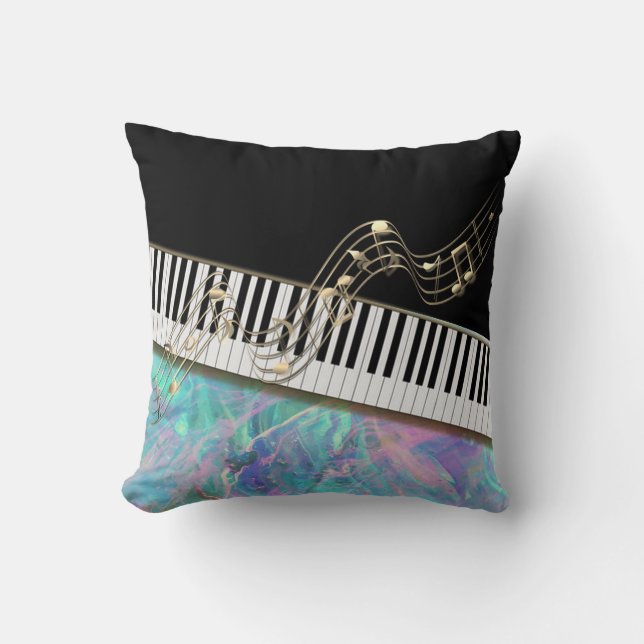 Eleganta guldf noter,Piano tangent,Opal iriserande Kudde (Framsida)