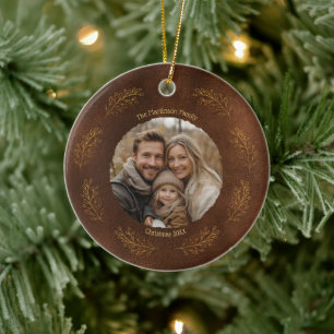Eleganta Guldgrenar Familjefoto Jul Brun Julgransprydnad Keramik