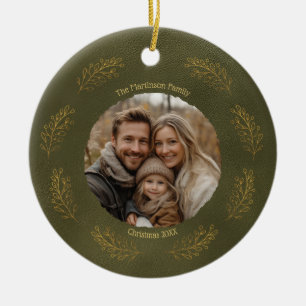 Eleganta Guldgrenar Familjefoto Jul Julgransprydnad Keramik