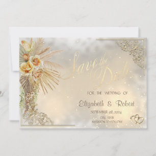 Eleganta Guldhjärtan Boho Blommor Spara Datum Datumet