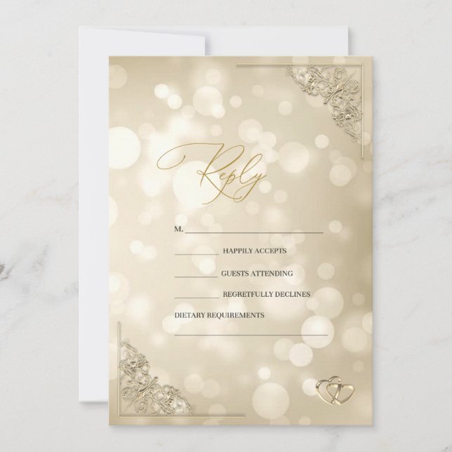 Eleganta Guldhjärtan Ram Bokeh RSVP Inbjudningar (Framsida)