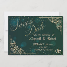 Eleganta Guldhjärtan Ram Grön Save The Date