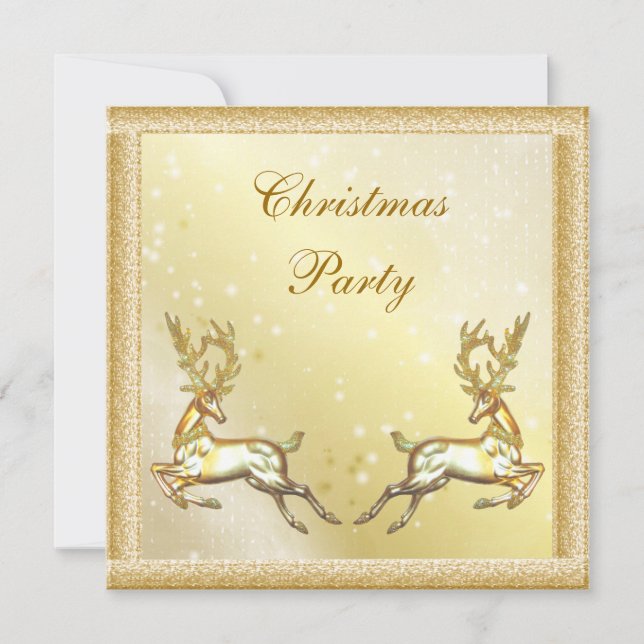 Eleganta Guldhjortar Klassig Julfest Inbjudningar (Framsida)