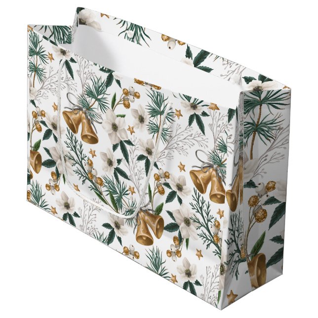 Eleganta guldklockor & vit vinterblommig mönster (Framsidan Vinklad)