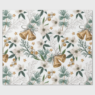 Eleganta guldklockor & vit vinterblommig mönster presentpapper