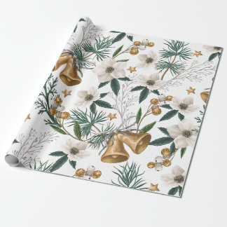 Eleganta guldklockor & vit vinterblommig mönster presentpapper