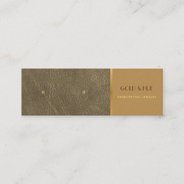 Eleganta guldläder nubb öronhängen chic display mini visitkort (Framsida)