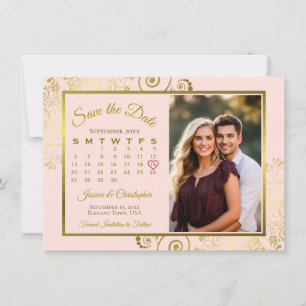 Eleganta Guldlockar på Rosa Kalender Foto Bröllop Spara Datumet