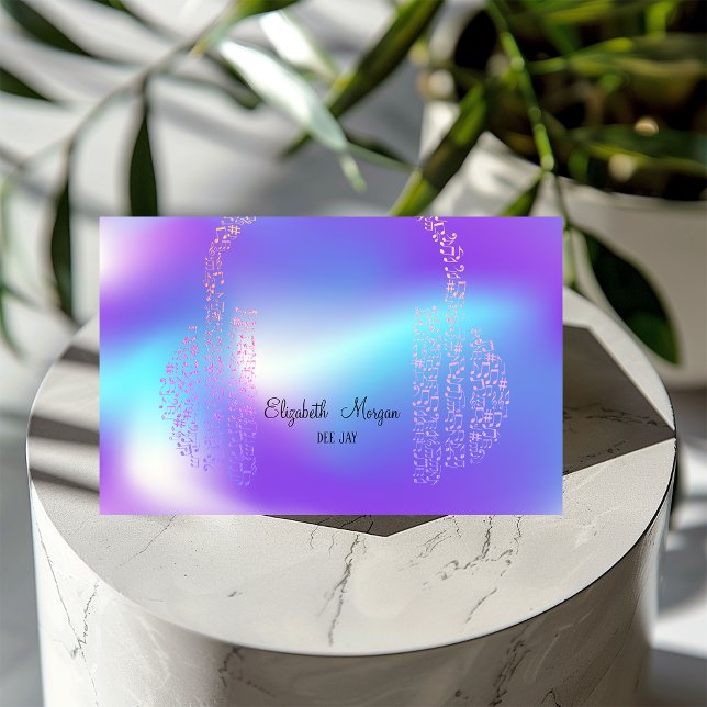 Eleganta Guldmusiknoter Hörlurar DJ Holografisk Visitkort (Skapare uppladdad)