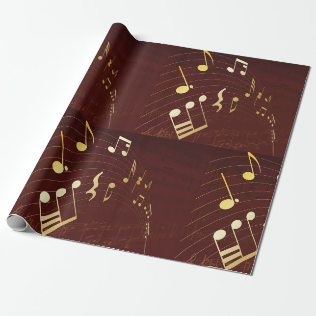 Eleganta Guldmusiknoter Presentpapper (Utrullad)