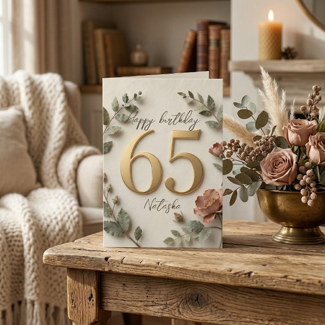 Eleganta Guldnummer Botaniska 65-årsdag Kort (Skapare uppladdad)