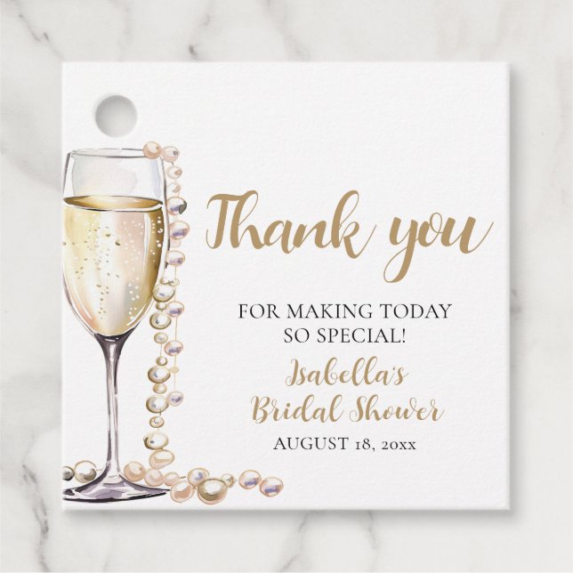 Eleganta Guldpärlor och Prosecco Bröllopsdusch Gåvor Etiketter (Framsida)