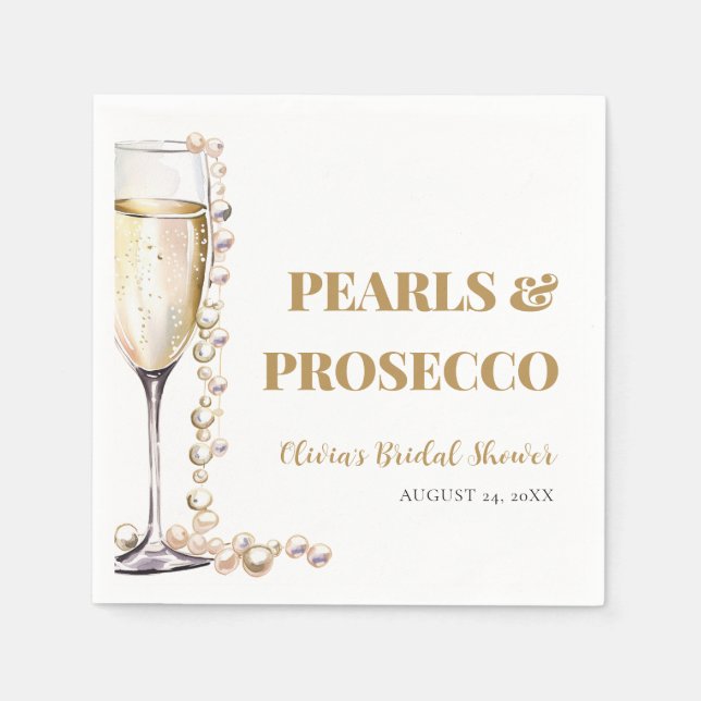 Eleganta Guldpärlor och Prosecco Bröllopsdusch Pappersservett (Framsidan)