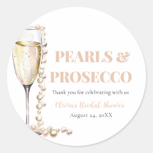 Eleganta Guldpärlor och Prosecco Bröllopsdusch Runt Klistermärke