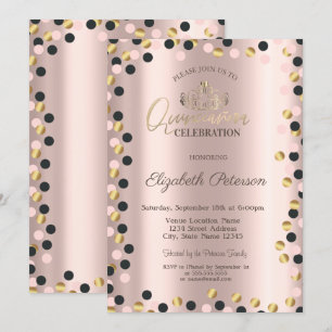 Eleganta guldprickar, tiara, Roséguld Quinceañera- Inbjudningar