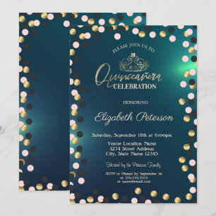 Eleganta guldpunkter, Tiara Grön Quinceañera Inbjudningar