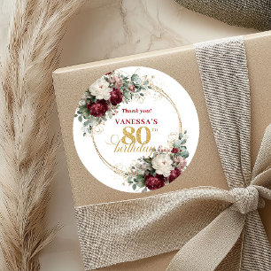 Eleganta guldrodnad burgunder 80-årsdagsetiketter runt klistermärke