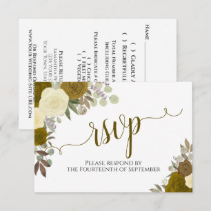 Eleganta Guldrosor Blommig Kalligrafi Bröllop RSVP OSA Kort