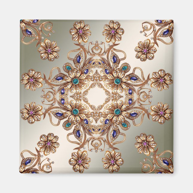 Eleganta guldsmycken blommor magnet (Framsidan)