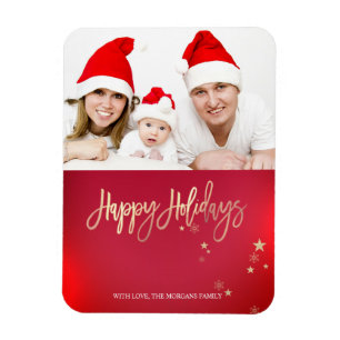 Eleganta Guldstjärnor Röda Foto God Jul Magnet