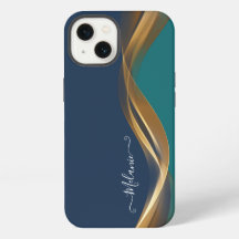 Eleganta guldvågor Blå Teal med namn