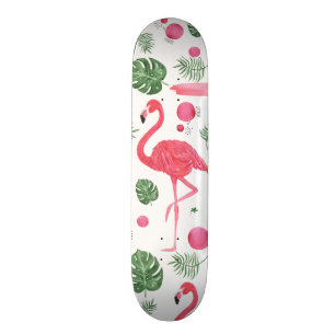 Eleganta gulliga rosa vattenfärgflamingoblommor mini skateboard bräda 18,5 cm