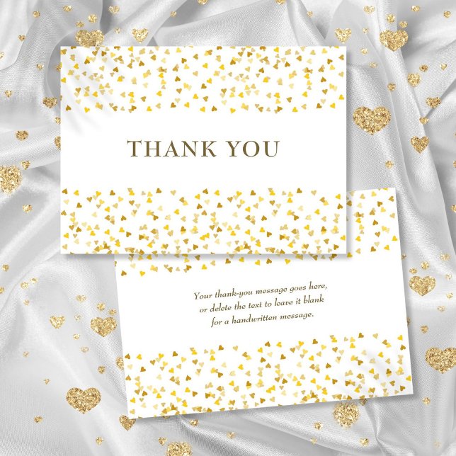 Eleganta Gyldene Kärlekshjärtan Tack Kort (Elegant Golden Love Hearts Thank You Card)