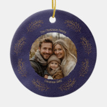 Eleganta Gyllene Grenar Familjefoto Jul Blå