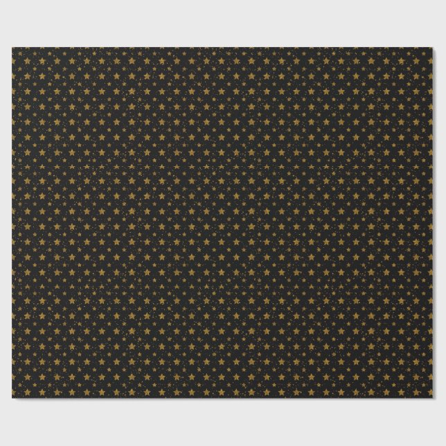 Eleganta gyllene metalliska stjärnor på svart omsl presentpapper (Platt)