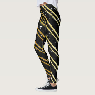 Eleganta gyllene ränder med snö på SVART Leggings
