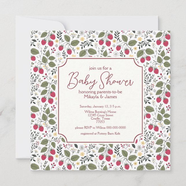 Eleganta hallon gula blommor baby shower inbjudningar (Framsida)