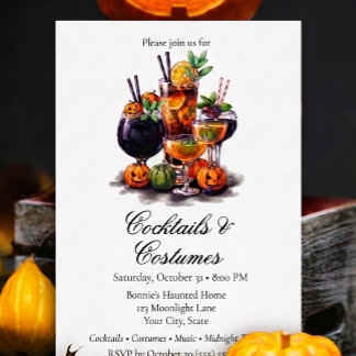 Eleganta Halloween-kostymer & Cocktailinbjudan Inbjudningar