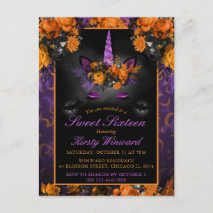 Eleganta Halloweenblommor Enhörning Sweet 16 Inbju Vykort