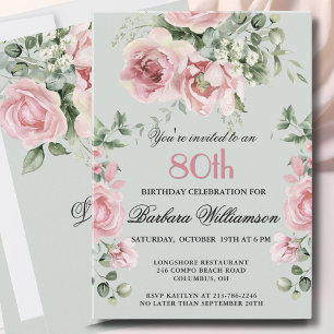 **Eleganta Handmålade Rosor 80-årsfirande Inbjudningar