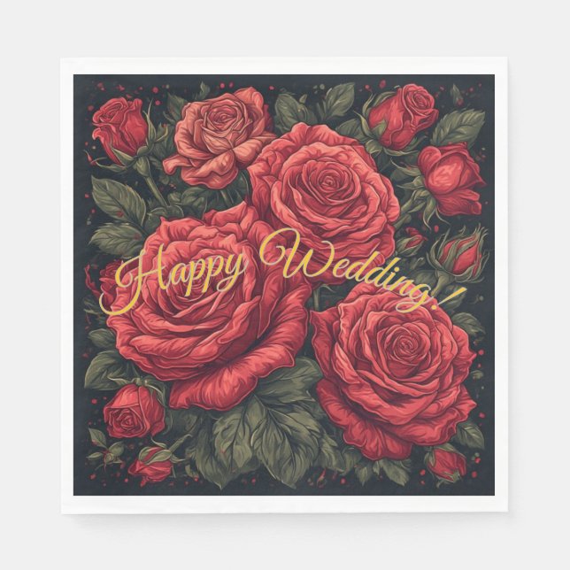Eleganta "Happy Wedding" Rosor Pappersservetter (Framsidan)