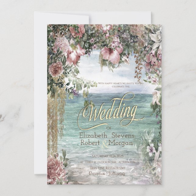Eleganta havshözeitblommor inbjudningar (Framsida)