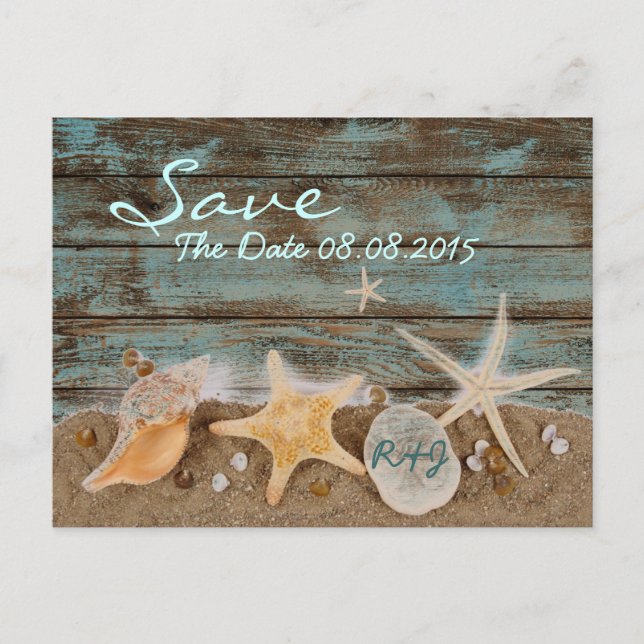 eleganta havssnäckor strand spara datumet meddelande vykort (Framsida)