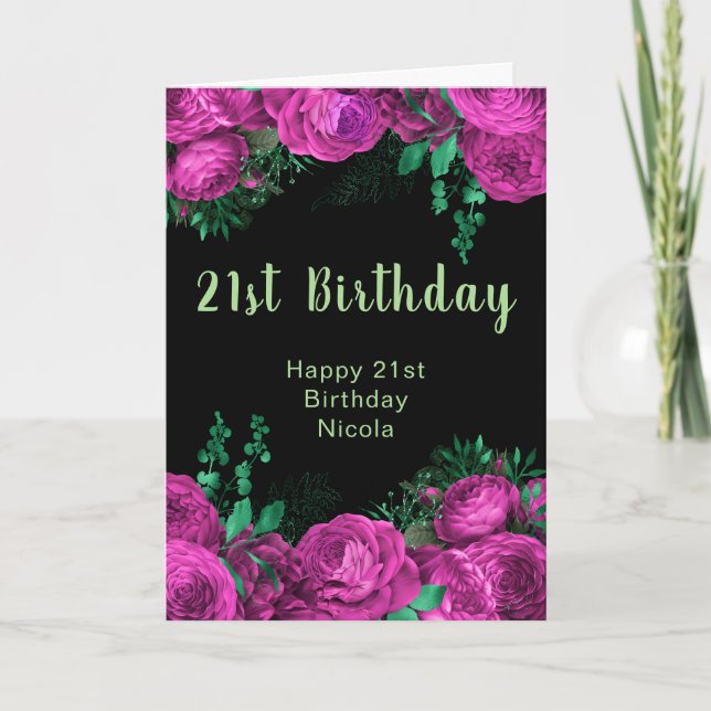 Eleganta heta rosa blommor födelsedagsfest  kort (Framsida)