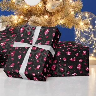 Eleganta heta rosa och svarta glitter leopardfläck presentpapper