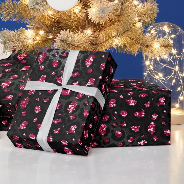 Eleganta heta rosa och svarta glitter leopardfläck presentpapper (Helgdagar)