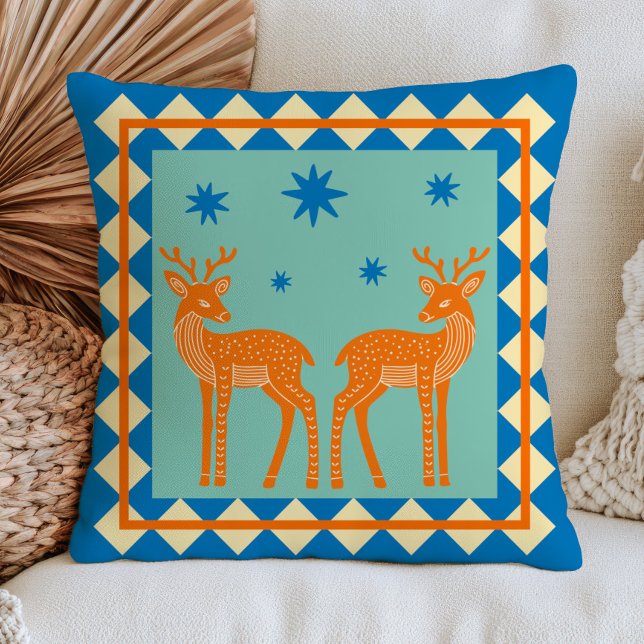 Eleganta hjortar på blå dopamin estetisk boho chic kudde (Skapare uppladdad)