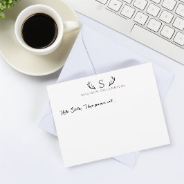 Eleganta hjorthorn Grå monogram Anteckningskort